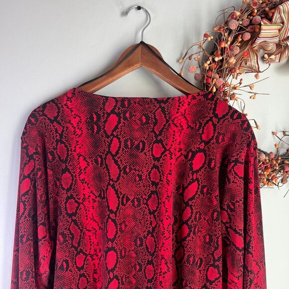 Michael Michael Kors Plus Size 3X Snakeskin-Print Crossover Border Top - Crimson - Picture 6 of 11